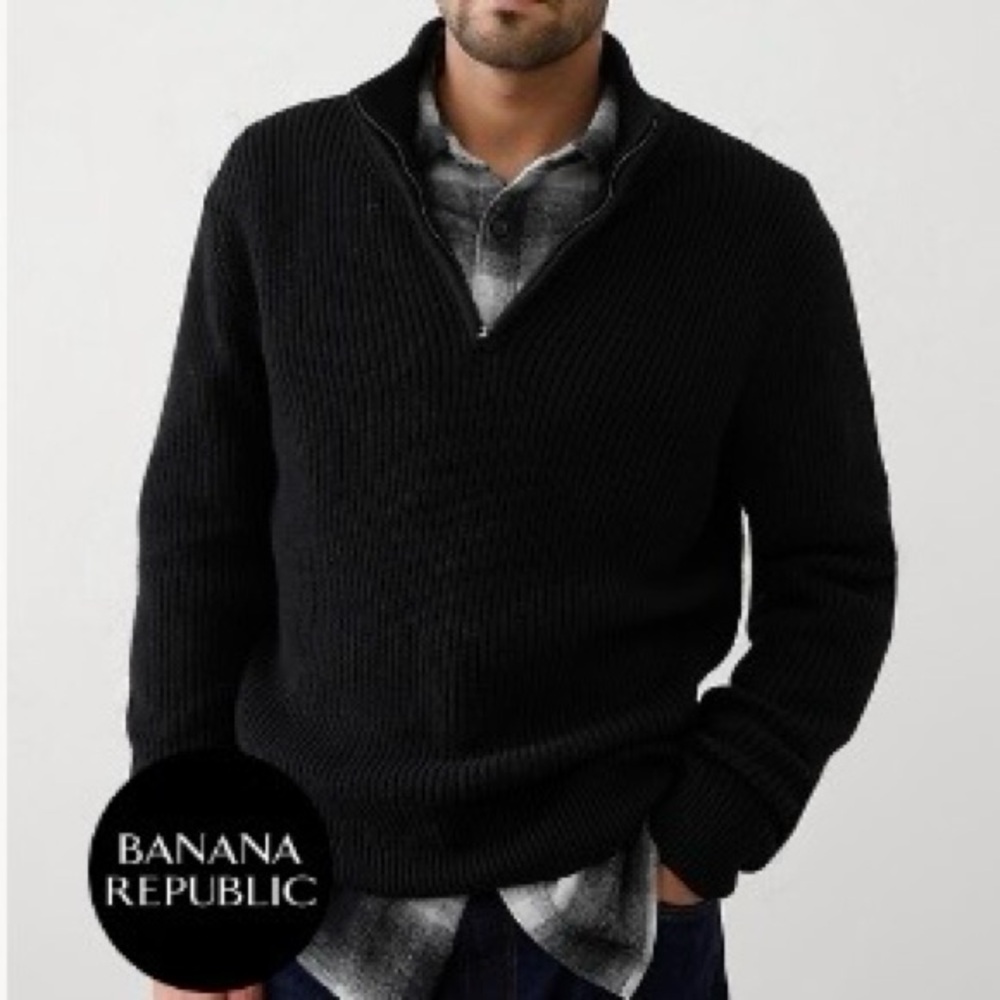 Banana Republic Black Men's Quarter-Zip Sweater